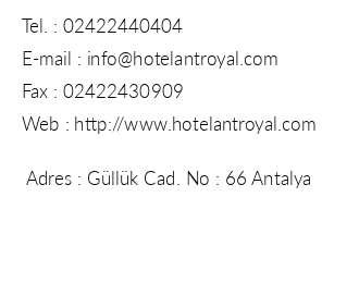 Hotel Antroyal iletiim bilgileri